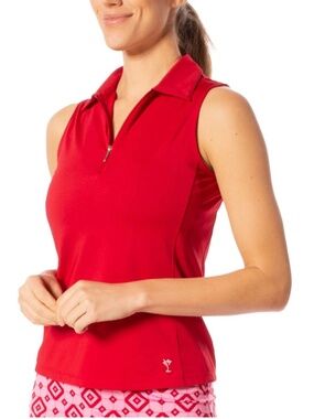 Golftini Red Sleeveless Zip Polo